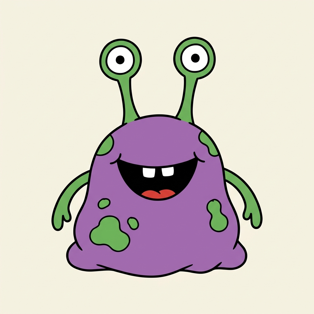 Jonno, a purple alien with green spots and eyes on stalks
